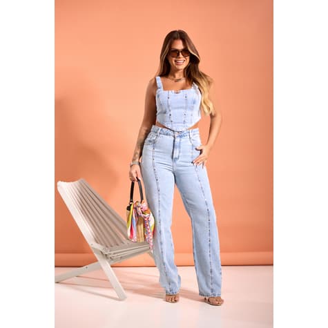Calça Reta Tachas Ipanema Jeans Calca feminina jeans tendencia moda blogueira bege trend glitter jeans
