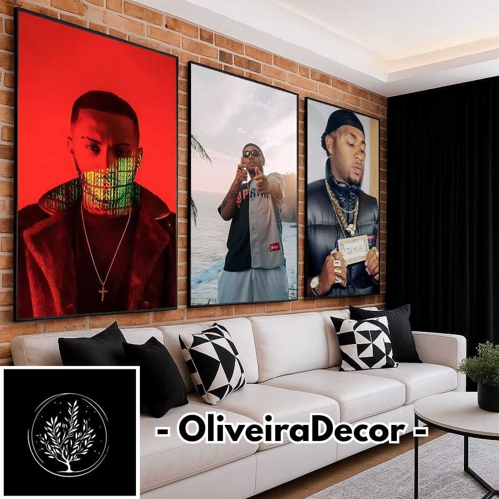 KIT QUADROS DECORATIVOS CANTOR OROCHI ARTISTA MUSICA 3 PEÇAS DECORAR SALA QUARTO ESCRITORIO