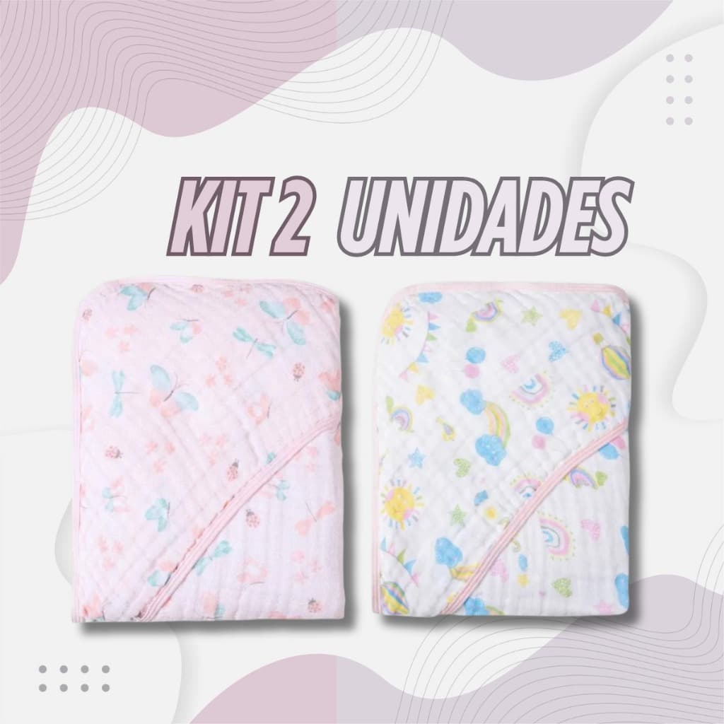Toalha de Banho Fralda Soft com Capuz para Bebê Unitária ou  Kit com 2 Toalhas 90x70cm
