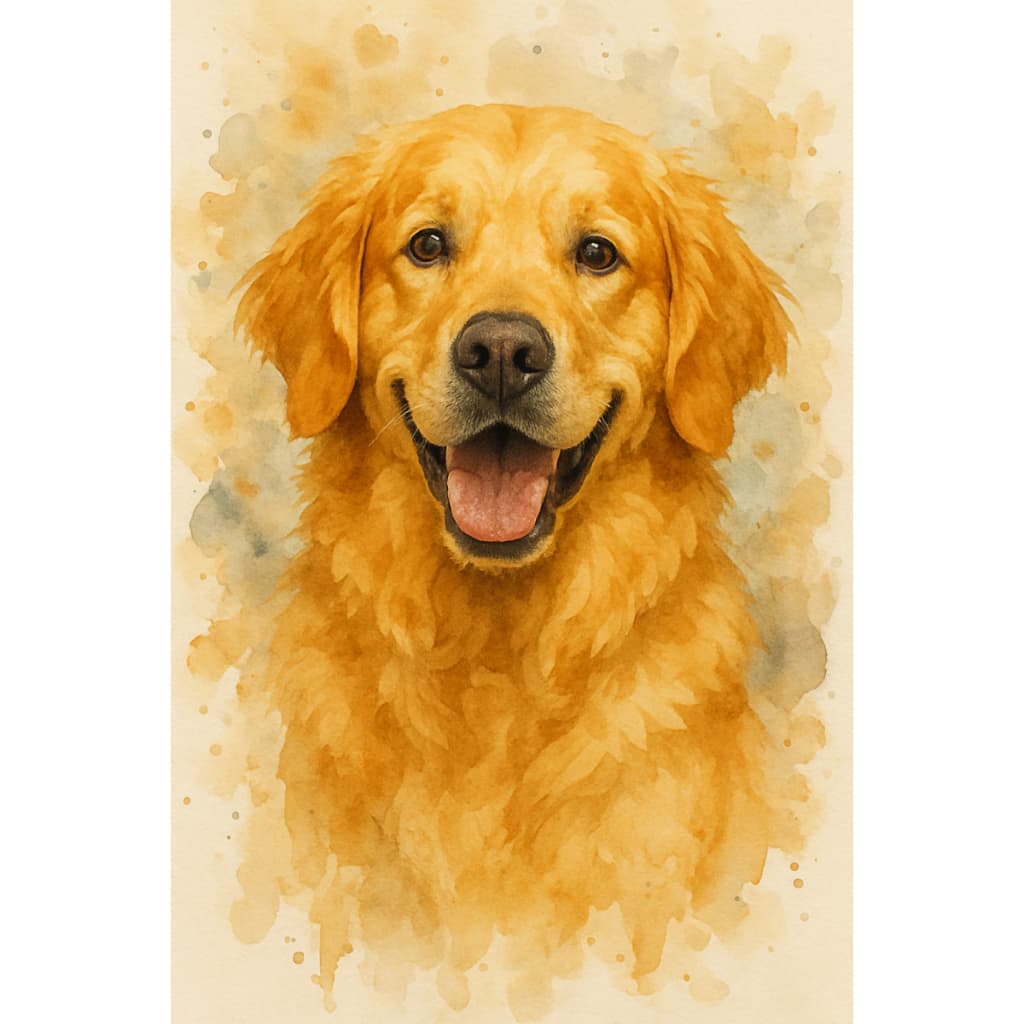 Retrato Personalizado Golden retriever - Aquarela Digital - Quadro Pet