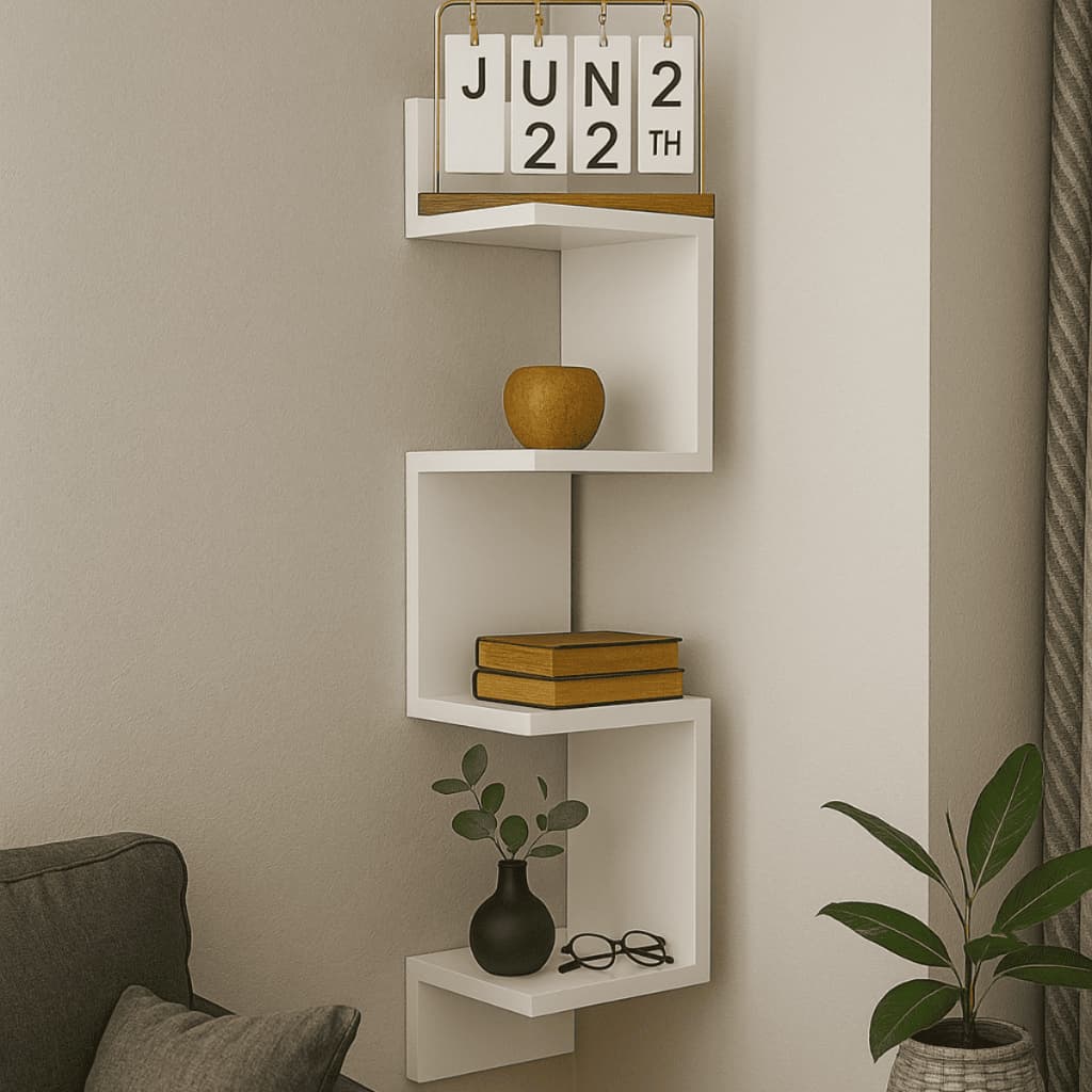 Prateleira Nicho De Canto Estante Vertical Mdf Branco Multiuso Decoração Parede