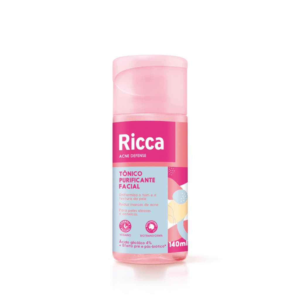 Tônico Purificante Ricca 140ml Limpeza Facial Controle Oleosidade Acne Skin Care Eficaz