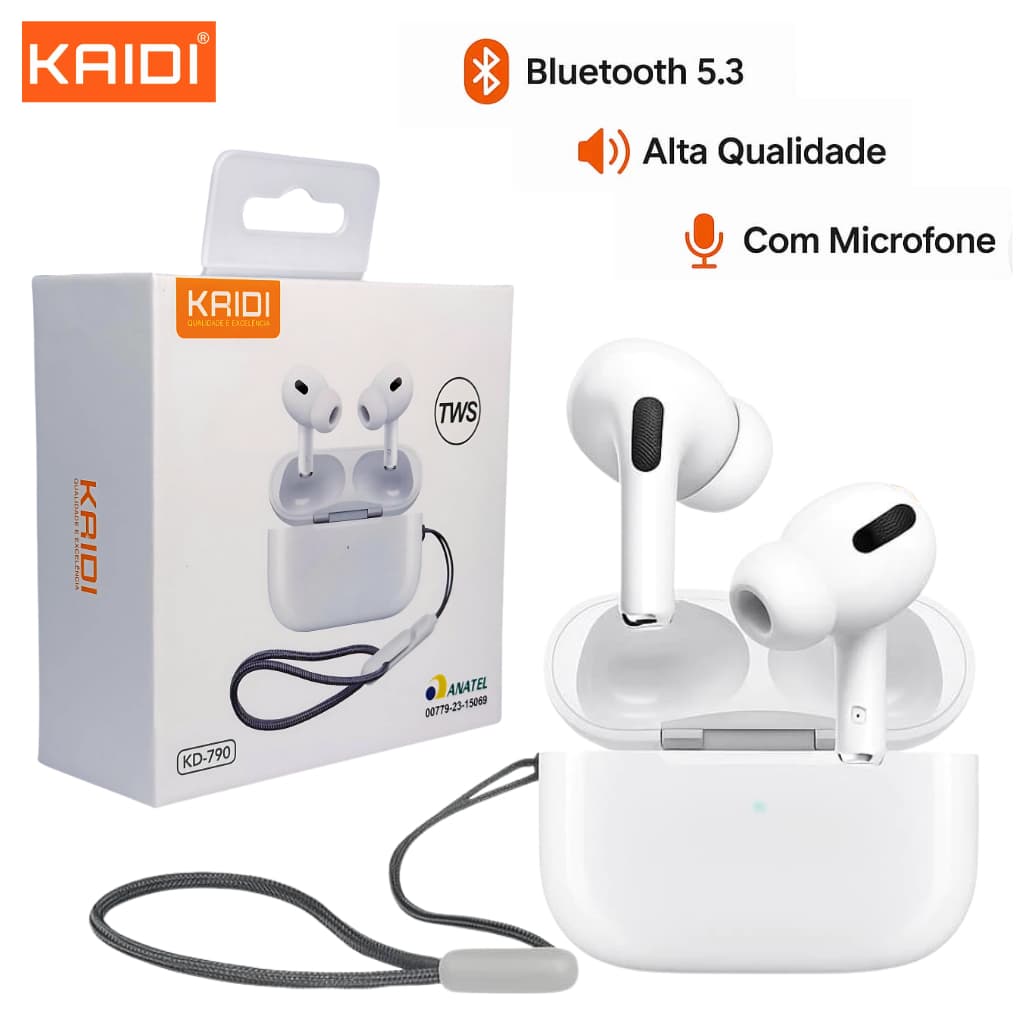 Fone De Ouvido Bluetooth Kaidi Original TWS Som Potente Com Microfone KD-790