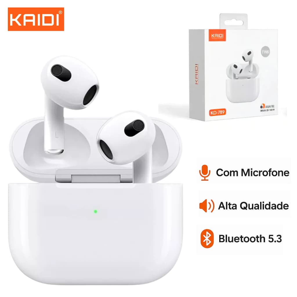 Fone de Ouvido Bluetooth KAIDI Original KD-789 SEM BORRACHINA com Microfone Bluetooth 5.3