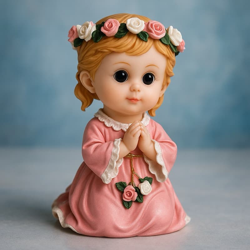 Imagem Anjo da Guarda Rezando de Joelhos em Resina Infantil - Rosa