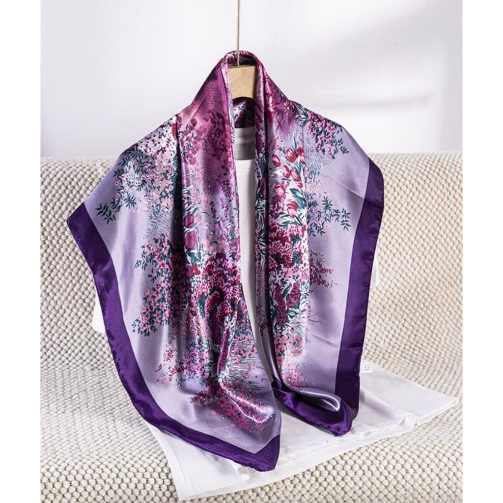 Lenço Feminino Floral Artístico 90x90cm | Estilo Aquarela, Toque de Seda, Cetim，Leve e Elegante