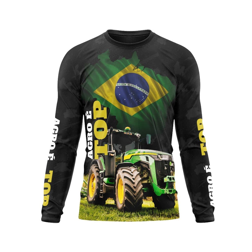 Camisa Camiseta Agro Unissex Brasil Agropecuária Bruto UV 50+ Trator Blusa Proteção UV - Segunda Pele