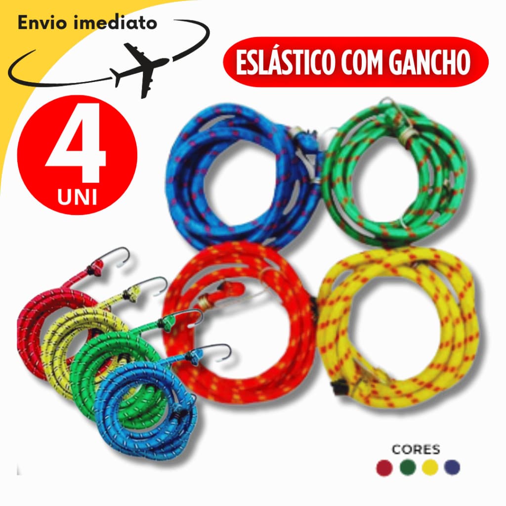 Kit 04 unidades Corda Elástica 150cm X 8mm Moto Motoqueiro Multiuso Premium