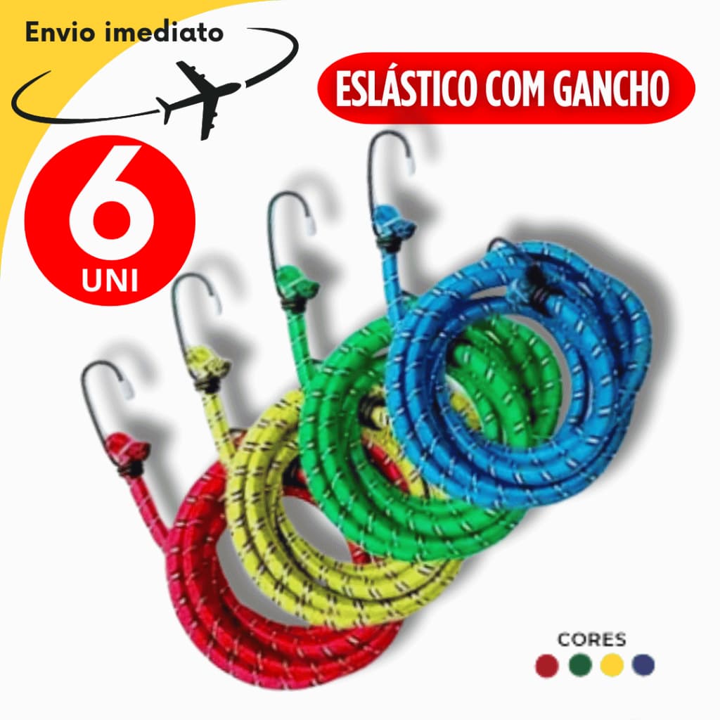 06 Peças Corda Elástica 150cm X 8mm Moto Motoqueiro Multiuso Premium Bagageiro Multiuso Durabilidade