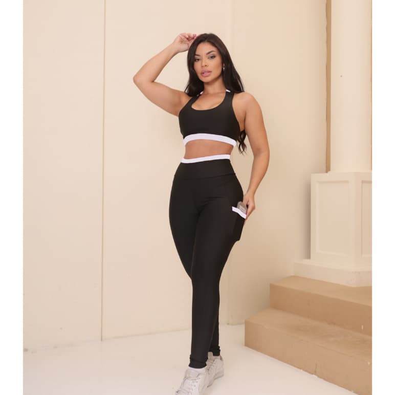 Conjunto Academia Fitness Top + Calça Legging Estilo Premium Suplex