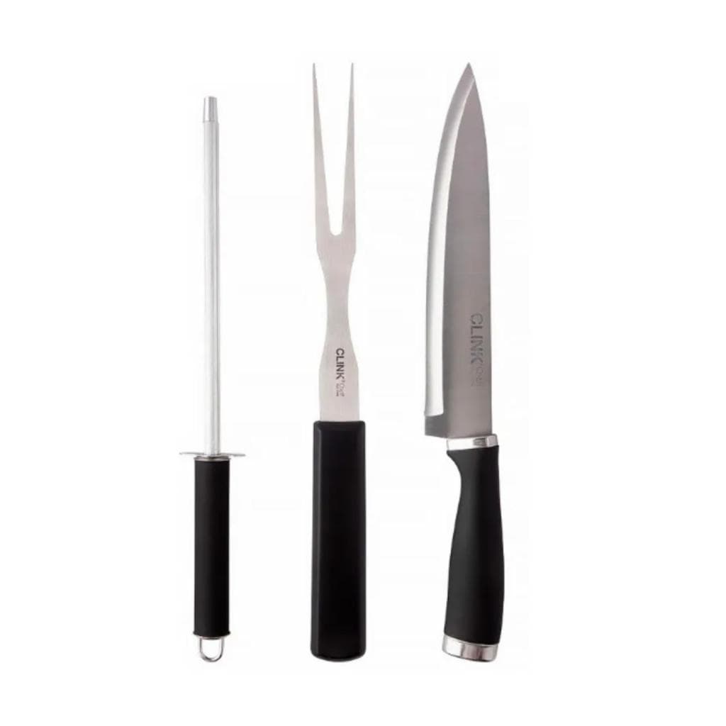 Kit Churrasco Conjunto de Faca e Garfo Churrasco Linha Cheff 3 pçs Inox