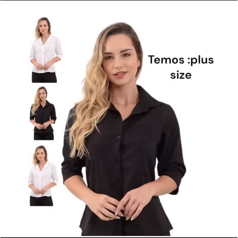 Camisete social feminina manga 3/4 gabardine.