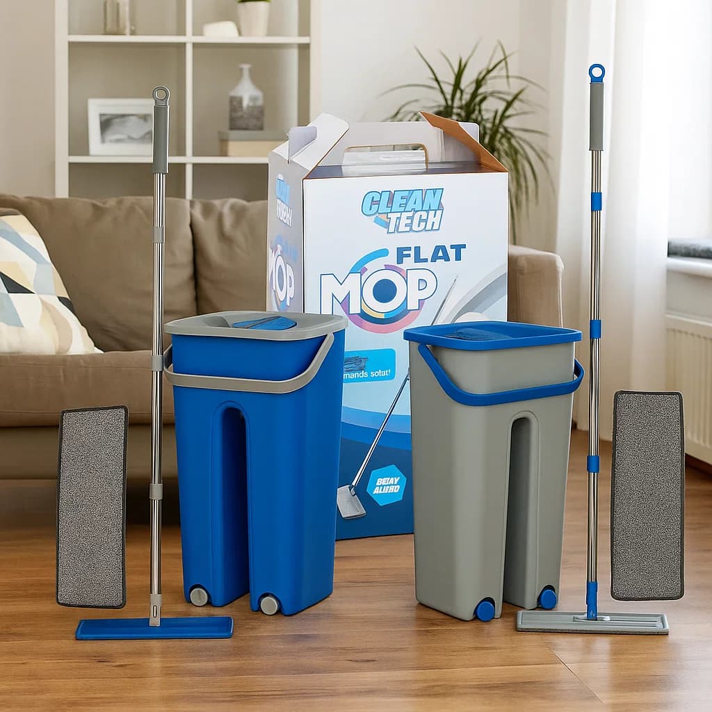 Rodo Flat Mop Esfregão com Balde Lava E Seca Com 2 Refil Sortido Limpeza