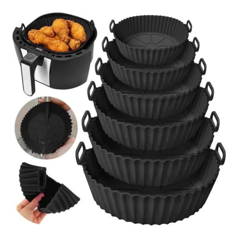 Kit 6 Cestos Forma Silicone Air Fryer Travessa Assadeira Bolo Cupcakes Sobremesa muffins