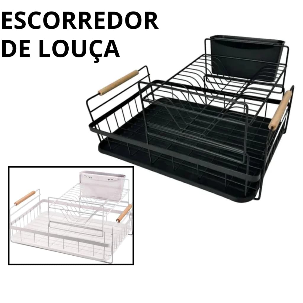 Escorredor de Louças Duplo em Metal com Aparador de Água – Porta Talheres e Suporte Secador Moderno