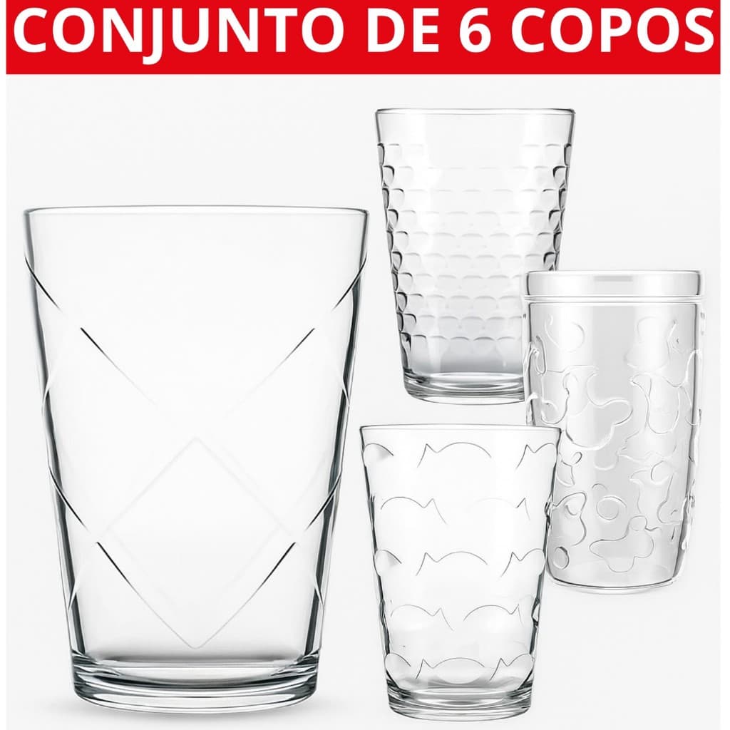 Jogo de Copos de Vidro Nadir – Conjunto com 6 Peças de 265ml | Ideal para Água, Suco e Refrigerante