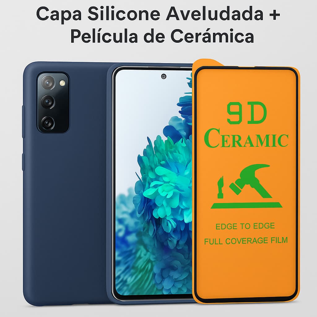 Kit de Proteção Samsung Galaxy S20 FE - Capa Silicone Aveludada + Película de Cerâmica 9D