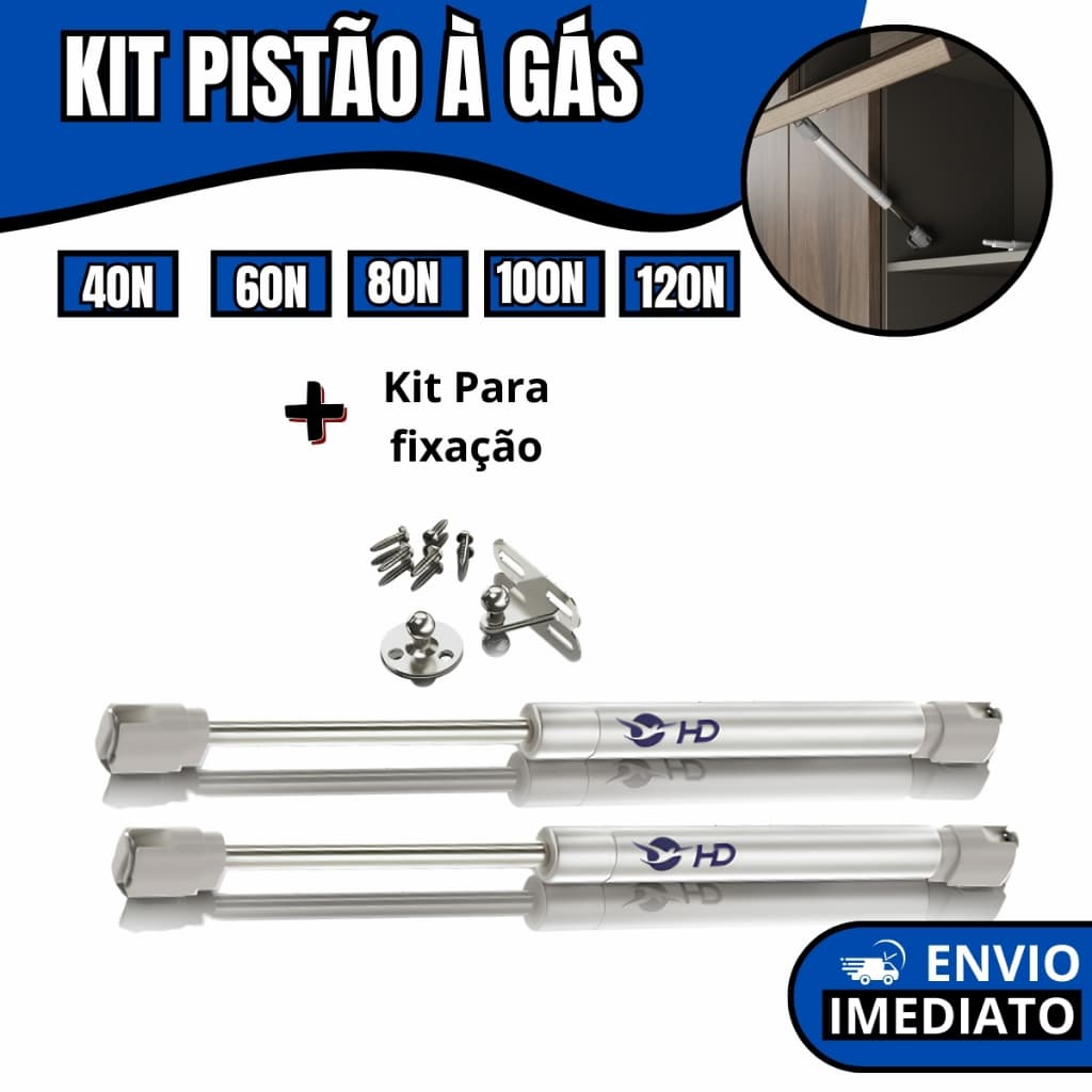 Kit Pistões à Gás para Armário Cozinha  Amortecedor para Abertura para Cima Instalação Fácil