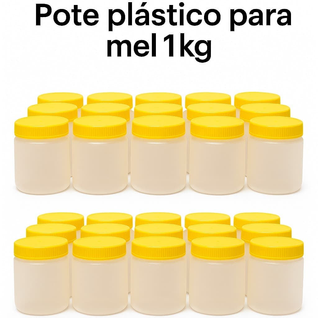 96unidade Potes Plásticos 1kg para Mel – Tampa e Lacre, Embalagem Reforçada, Alimentício