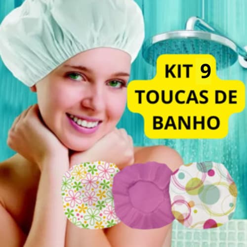 Kit 9 Touca de Banho com Elástico Prova d'Água Reutilizável Estampas Sortidas - Envio Imediato