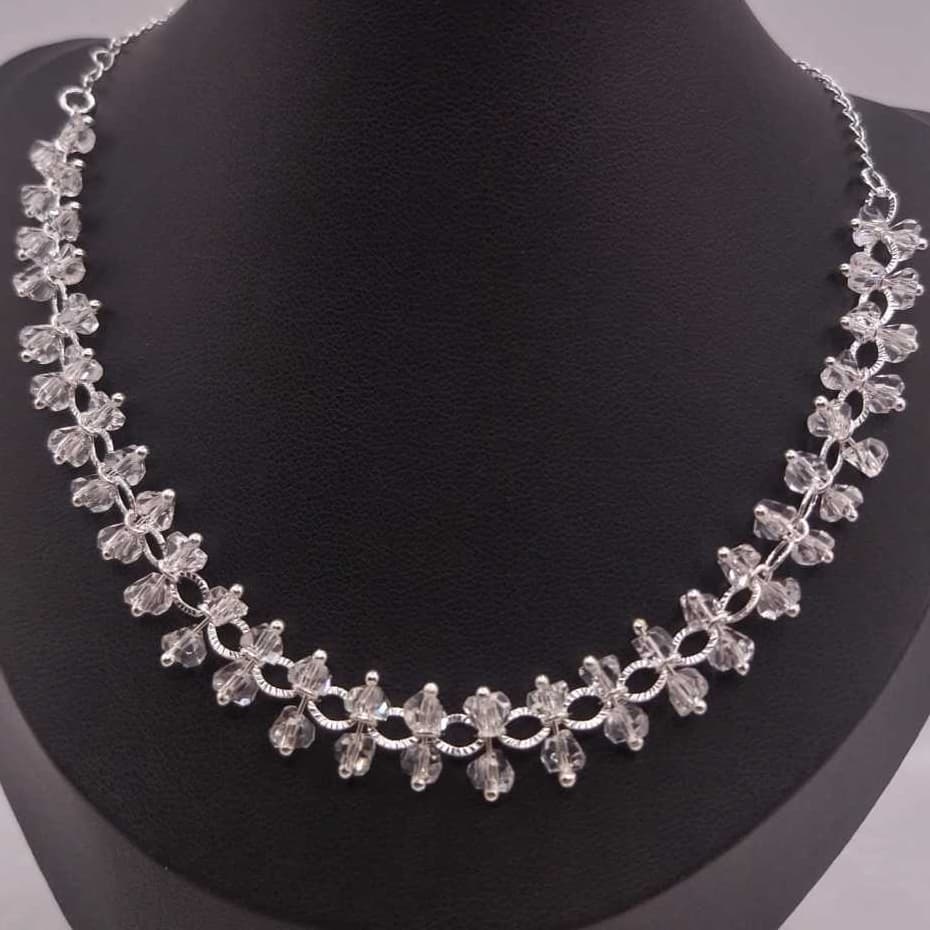 Colar Choker Cascalho Cristal Folheado a Ouro e Prata
