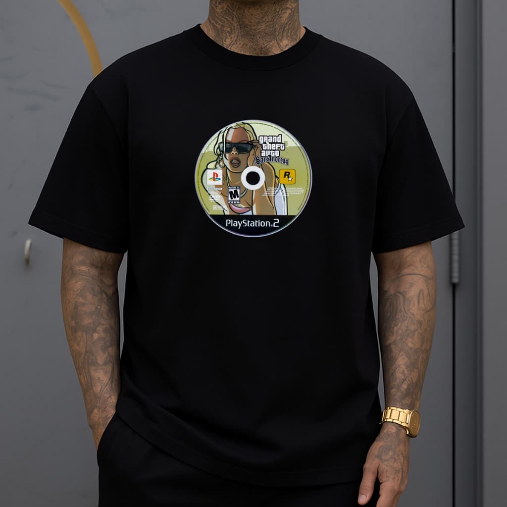 Camiseta Masculina Streetwear 100% Algodão Estampada GTA PS2 Nostalgia Camisa Unissex Premium San Andreas