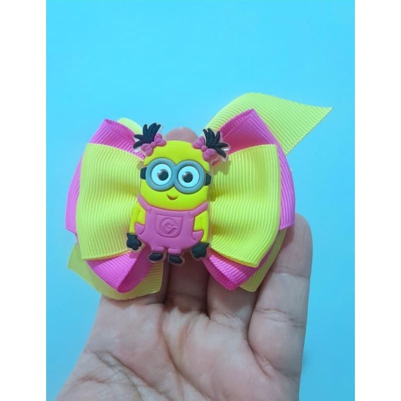 Laço Minions menina / Laço rosa e amarelo / Laço Temático / laço infantil