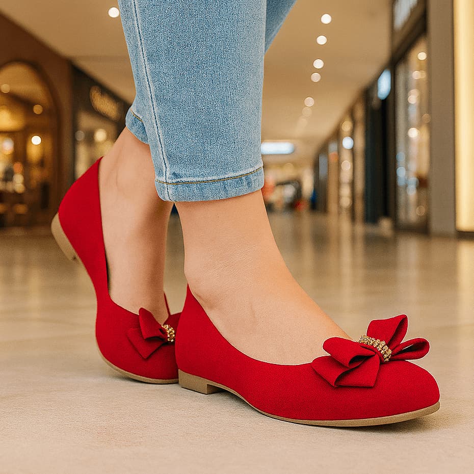 Sapatilha Feminina Elegante com Laço Conforto Macia Sapato Casual Nobuck