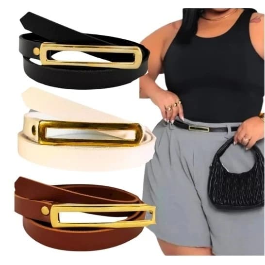 Kit 3pc/4pc Cintos Feminino Plus Size Retangular Para Vestido Short Calça Alfaiataria Fivela Alongada Dourado