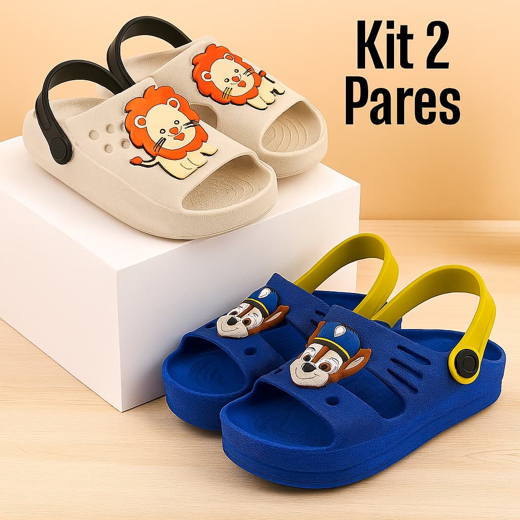 Kit 2 Pares, Sandália Infantil Menino Confortável Papete Slide Babuche Macia Leve