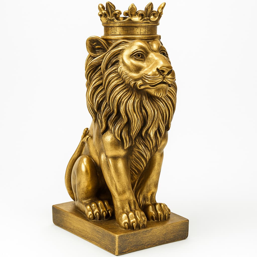 Leão Estatueta Decorativa Escultura Enfeite Mesa Estante Prateleira Decoração Sala Quarto Escritório Preto e dourado