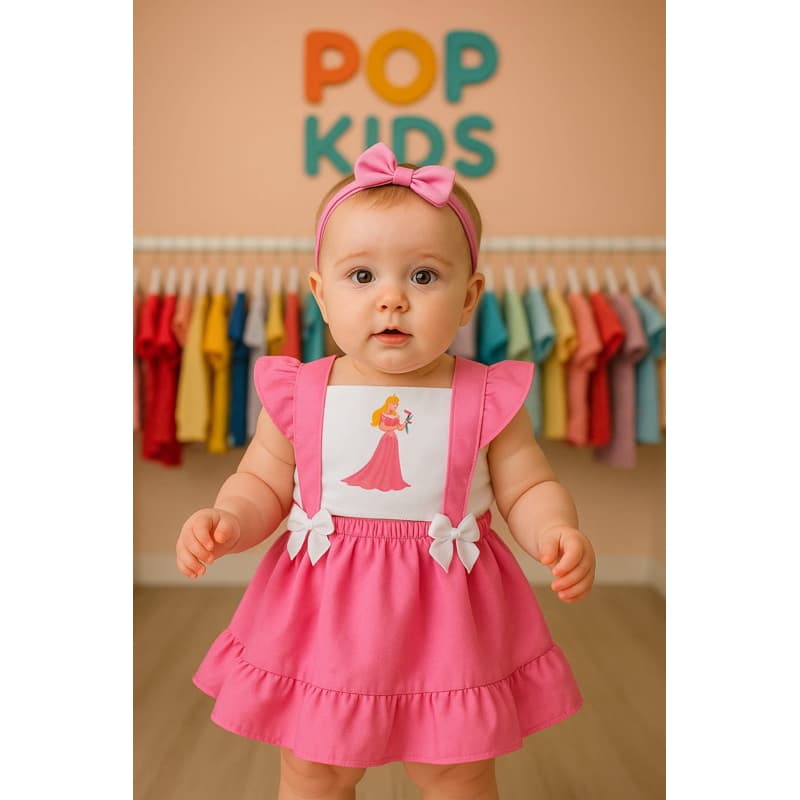 Jardineira vestido romper Princesa Aurora Bela Adormecida princesa da Disney fada madrinha maldição dormir sono malevola
