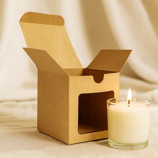 50 Caixas 8x8x8,5 cm para Vela Aromática ou Mini Caneca p/ Copo Whisky Kraft com Visor