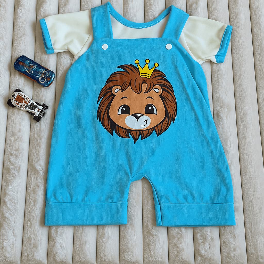 Conjunto Jardineira Macação Camiseta Menino Safari Leão Zebra Super Fofo E Confortável
