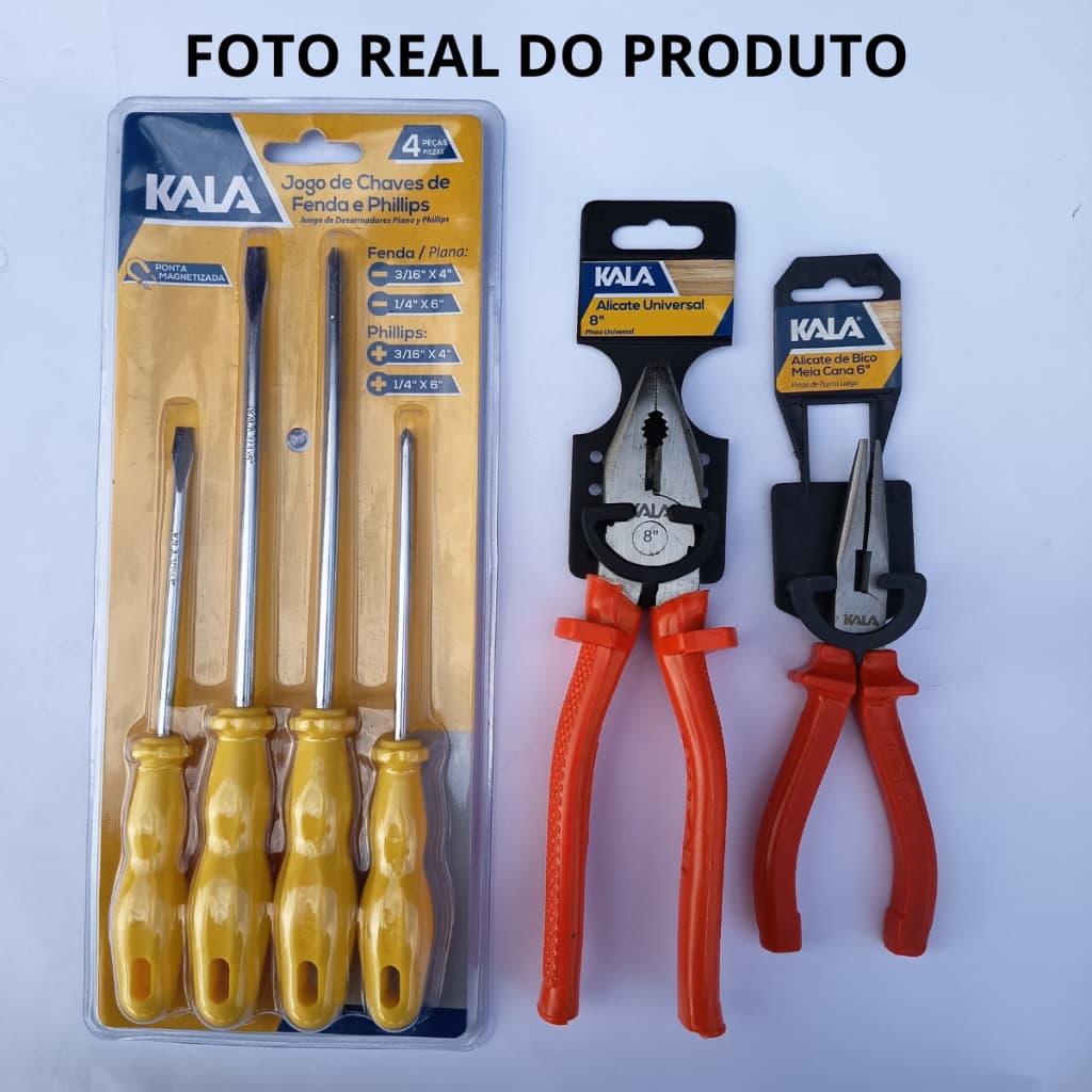 KIT 4 CHAVES DE FENDA + ALICATE UNIVERSAL 8" + ALICATE BICO 6" - KALA