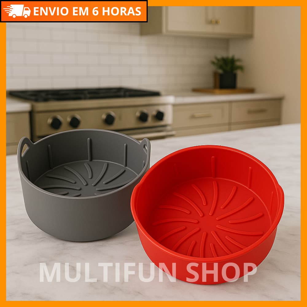 Kit 2 Formas Silicone Airfryer Antiaderente Reutilizável Alta Temperatura