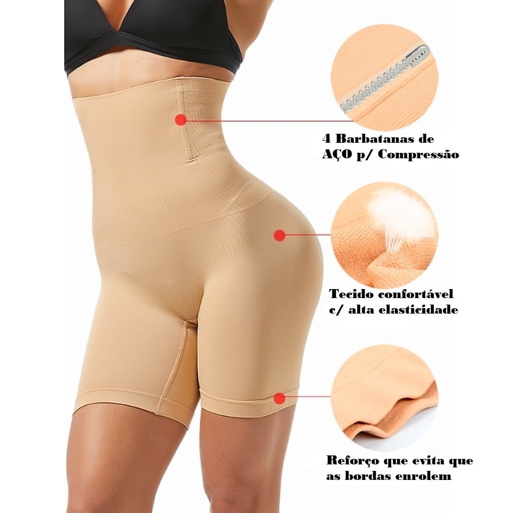 SHORT CINTA MODELADORA ORIGINAL 4 Barbatanas – Alta Compressão, Não Enrola e Empina Bumbum