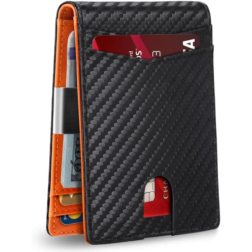 Carteira Masculina Slim Anti RFID Alumínio e Fibra de Carbono 8 slots p/Cartões Clip notas Pronta Entrega no Brasil