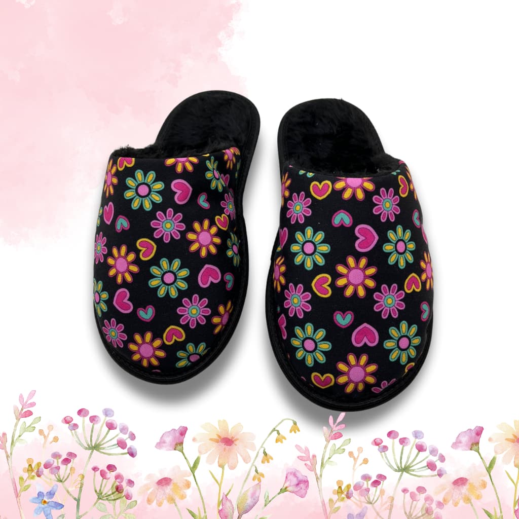 Pantufa Chinelo adulto e infantil Florido forrado com lã premium interna e sola antiderrapante e tecido impermeável