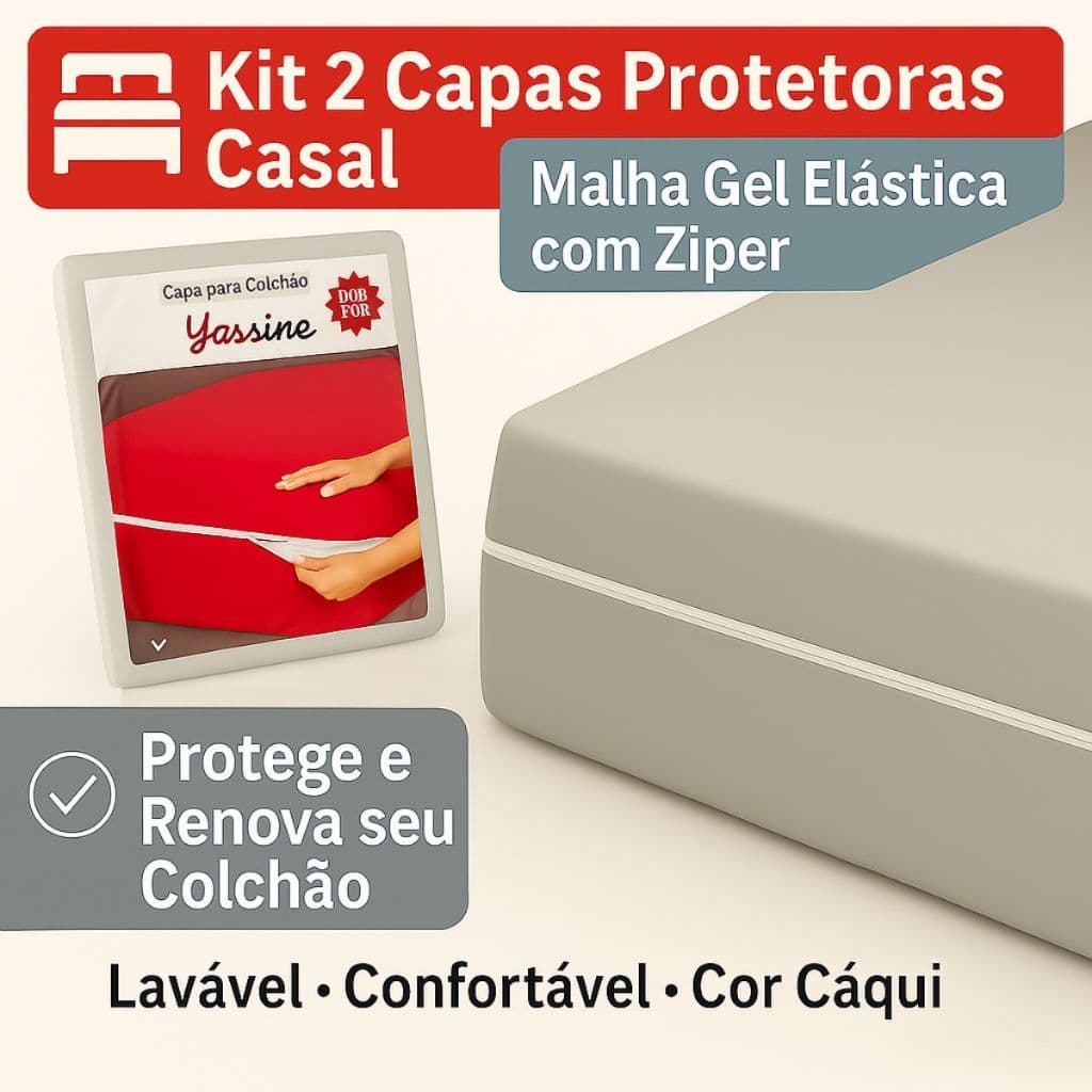 KIT 02 Capas de Colchão Casal Malha Gel Cáqui
