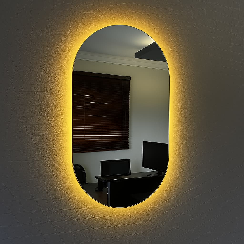Espelho Oval Luz Led + Fonte 110/220V Espelho Moderno Decoração Hall Salao