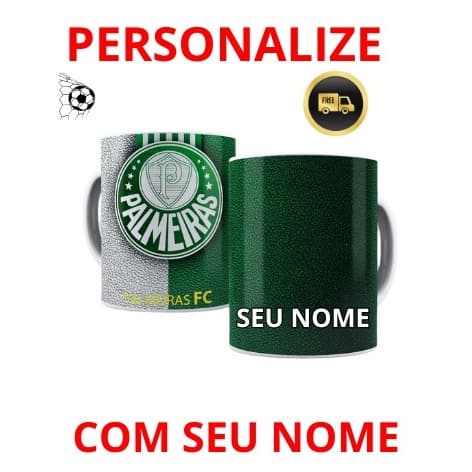 Caneca Palmeiras Personalizada com Nome 325ml Porcelana Presente Torcedor Verdão Futebol