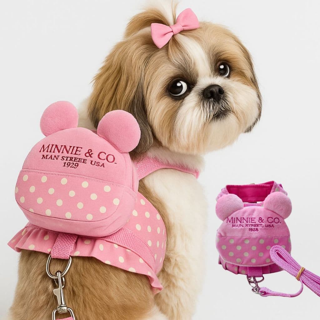 Coleira Peitoral Mochila Ajustável Cachorro Gato Minnie