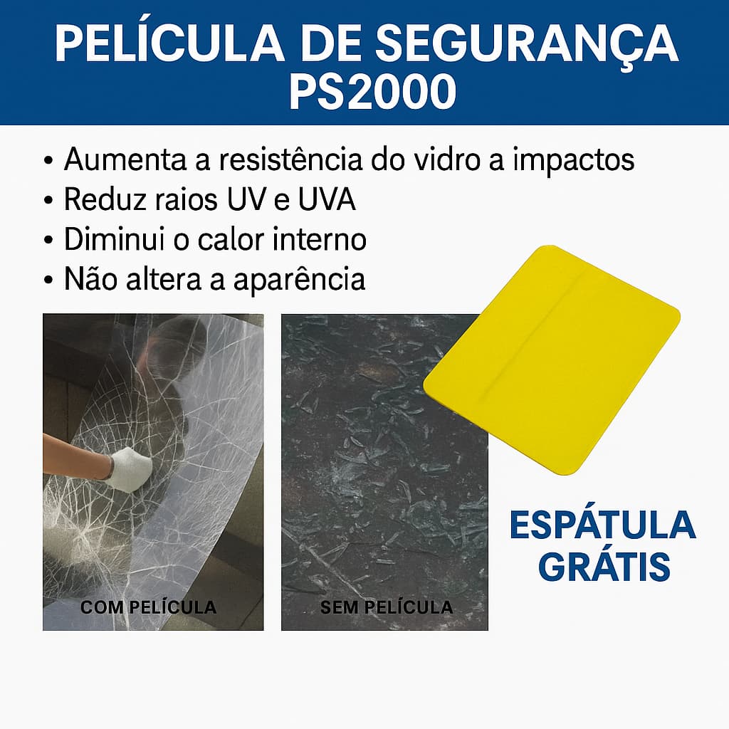 Película Insulfilm de Segurança PS2000, Anti Vandalismo transparente, Largura 75cm, Vidro, Janela, Veículo