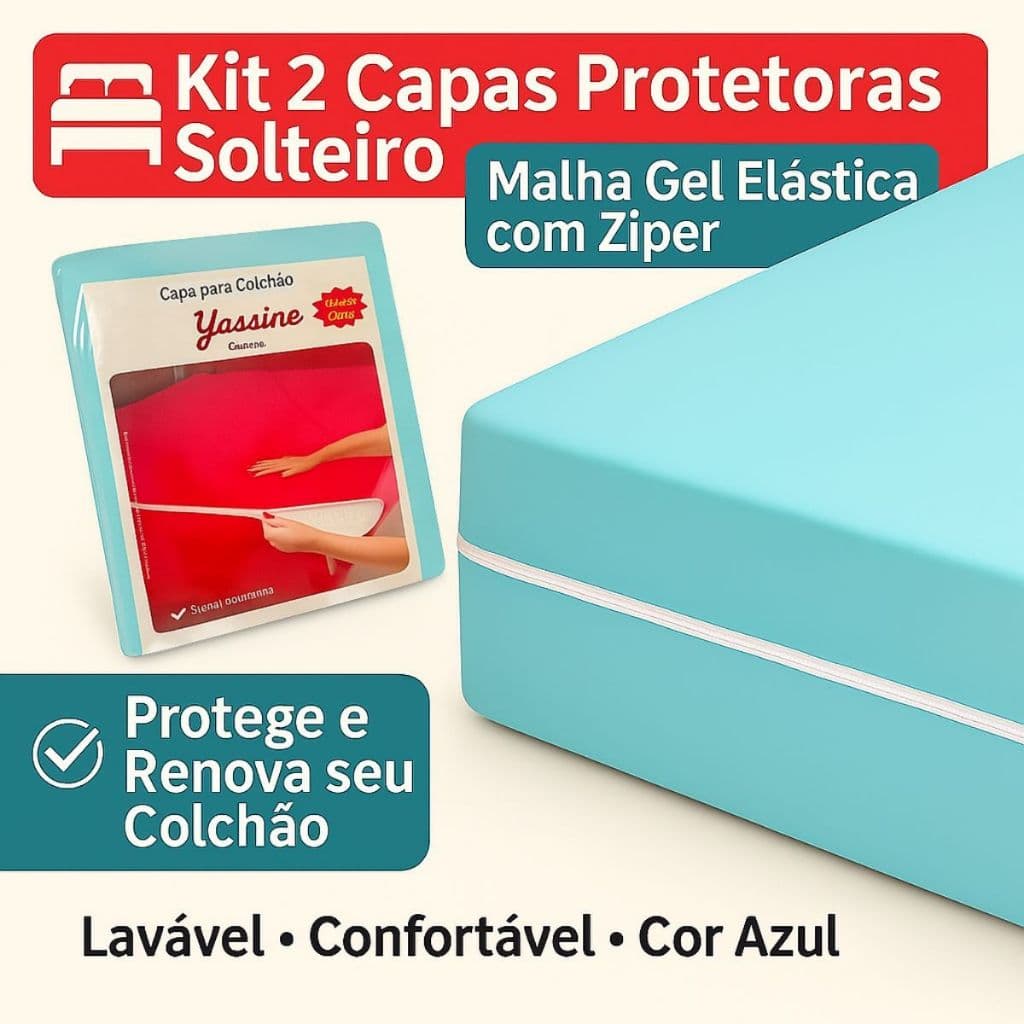 KIT 02 Capas de Colchão Solteiro Malha Gel Azul