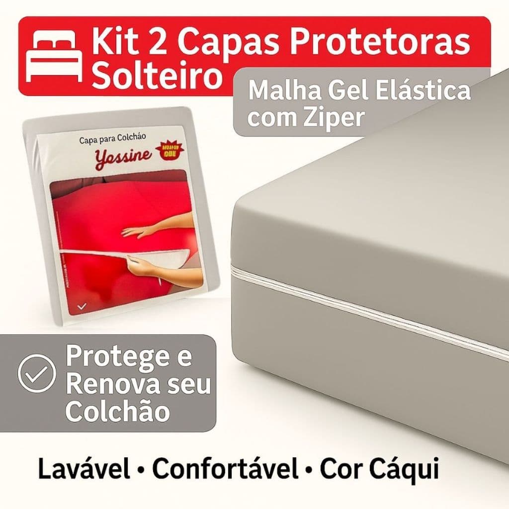KIT 02 Capas de Colchão Solteiro Malha Gel Cáqui