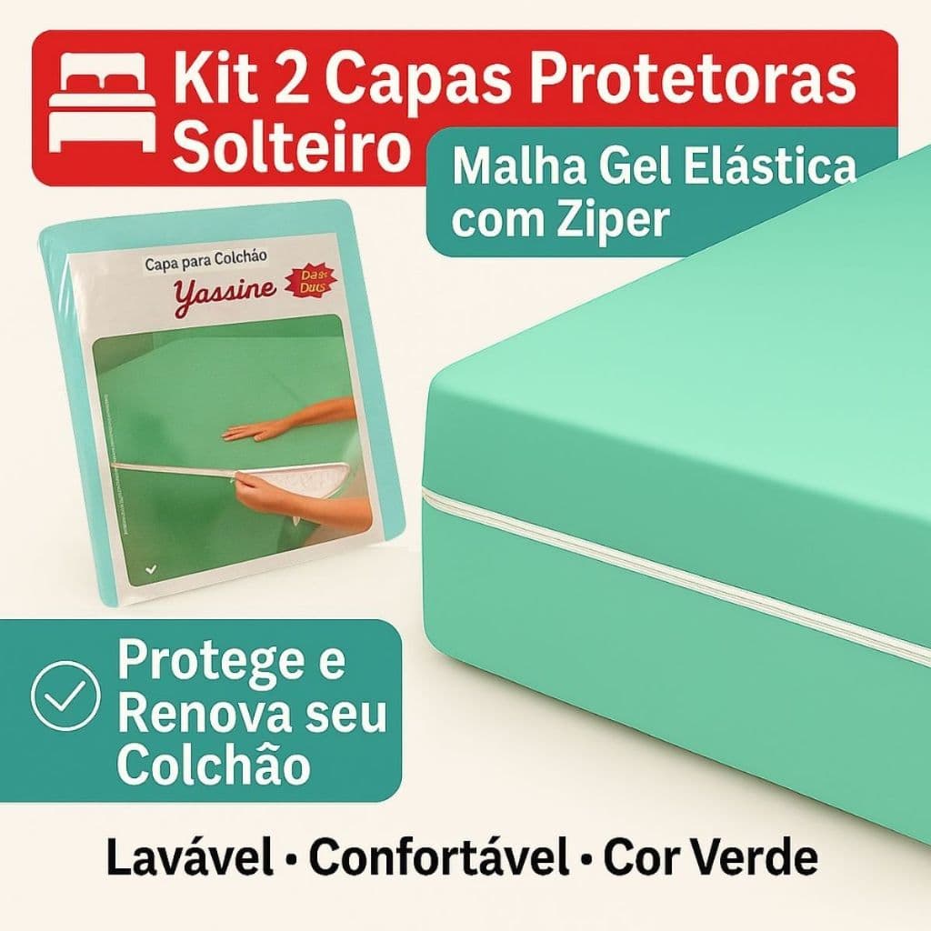KIT 02 Capas de Colchão Solteiro Malha Gel Verde