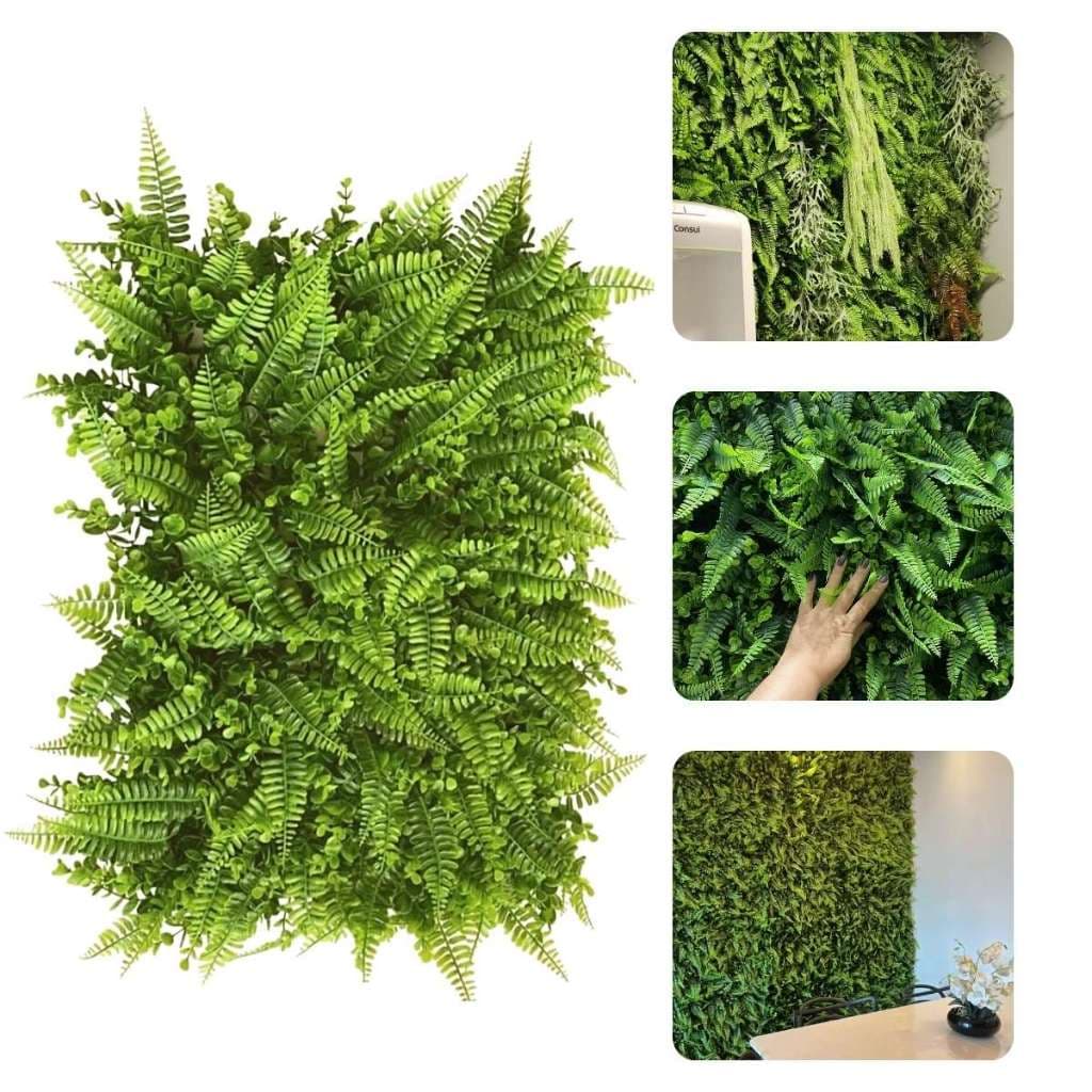Placa de Grama Mista Samambaia e Eucalipto 40x60cm Jardim Vertical Artificial Parede Verde