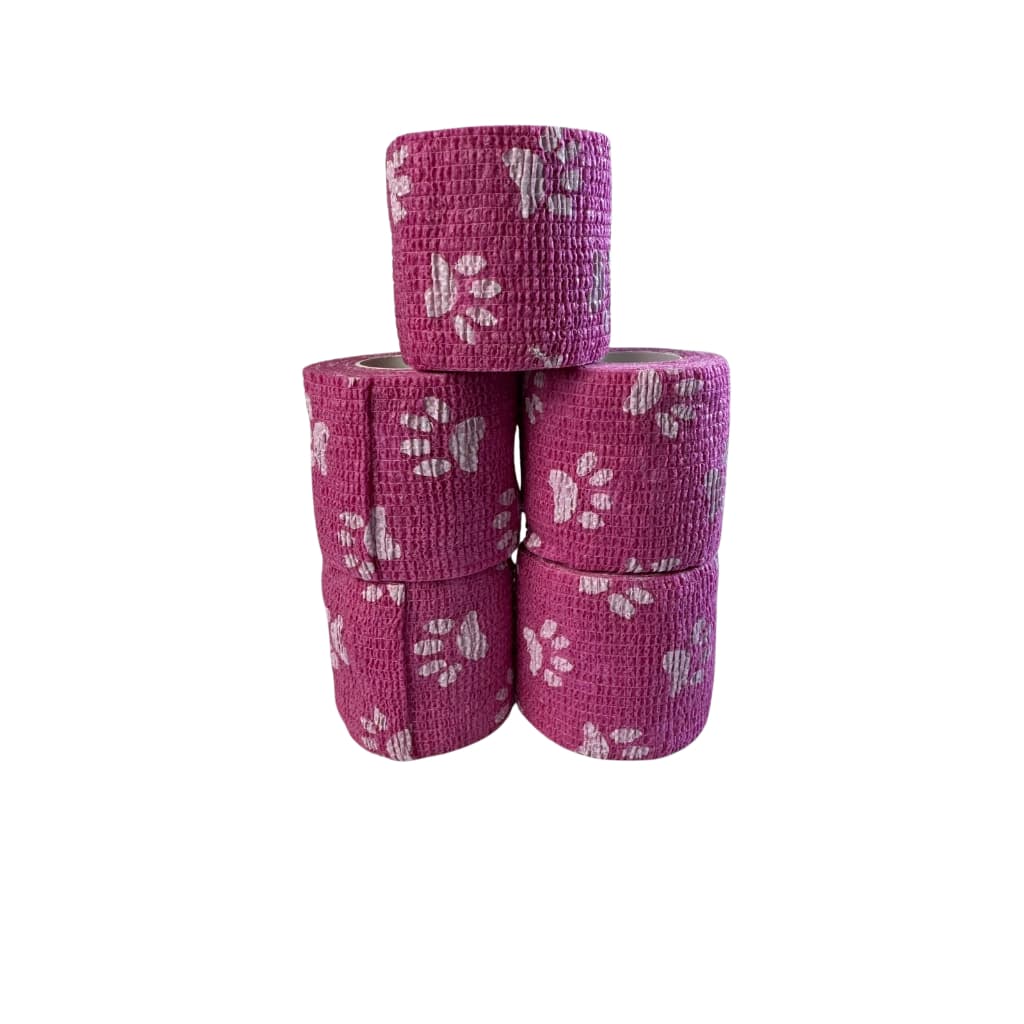KIT 5 Bandagens Atadura Elastica Vetrap Coflex Patinhas Rosa Veterinario