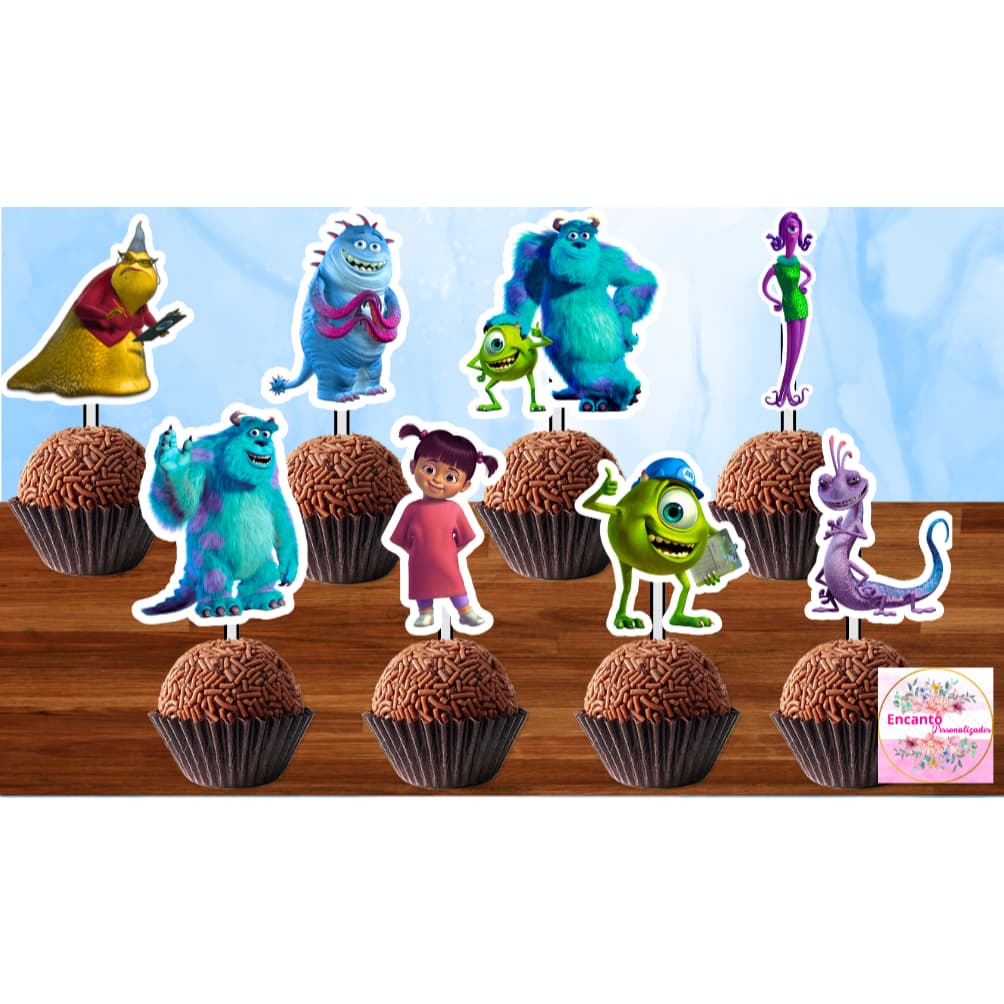 50 Tags Toppers P/ Docinho de Festa MONSTROS S.A., brigadeiro beijinho.